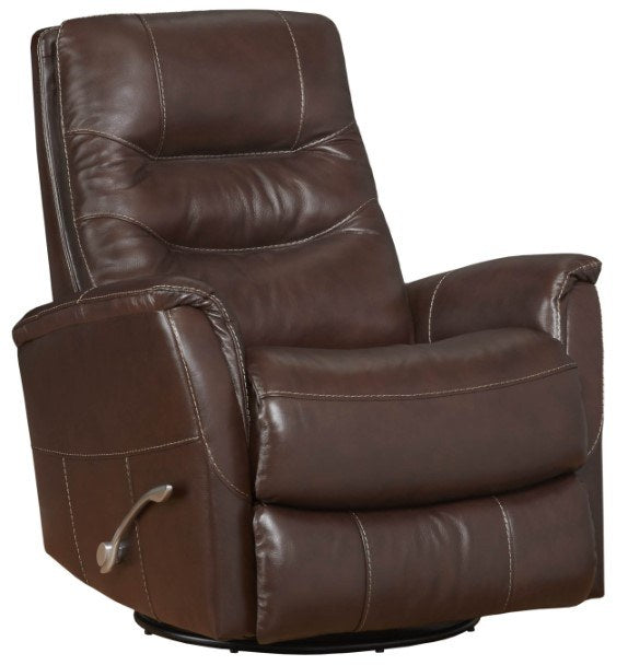 HomStyle Furniture brown leather swivel glider recliner with white contrast stitching