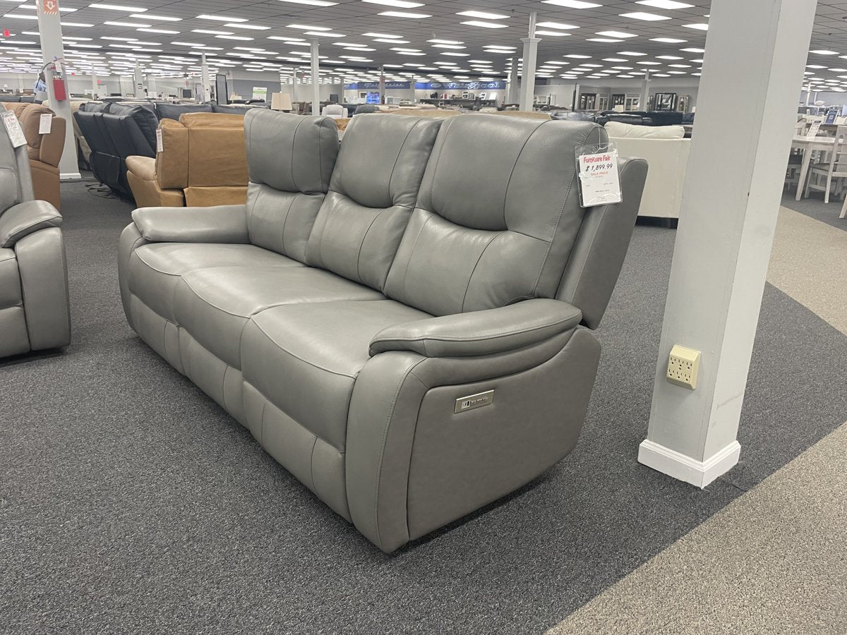 Barcalounger Holloway Light Grey Leather Triple Power Reclining Sofa — image 2