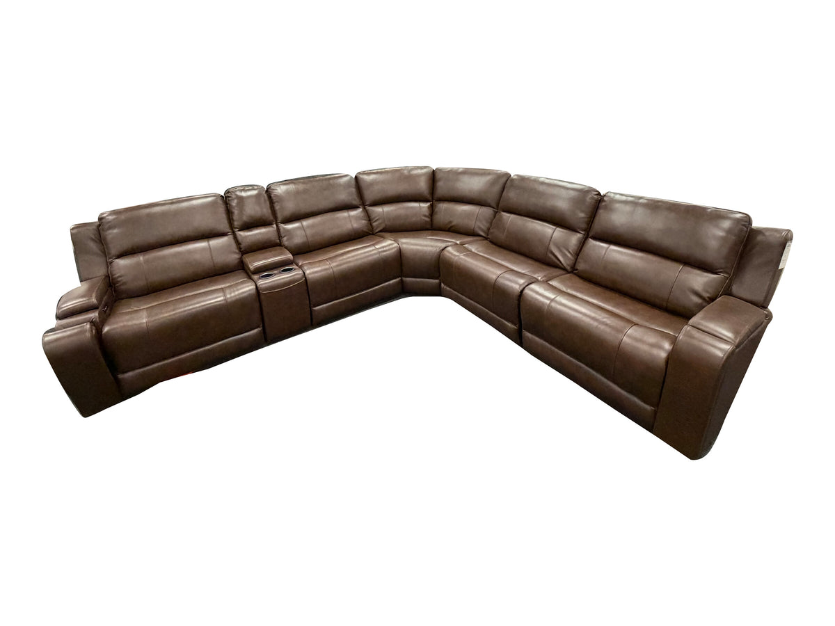 Cheers U71279 Tobacco 6-Piece Dual Power Reclining Sectional — actual floor photograph isolated on white