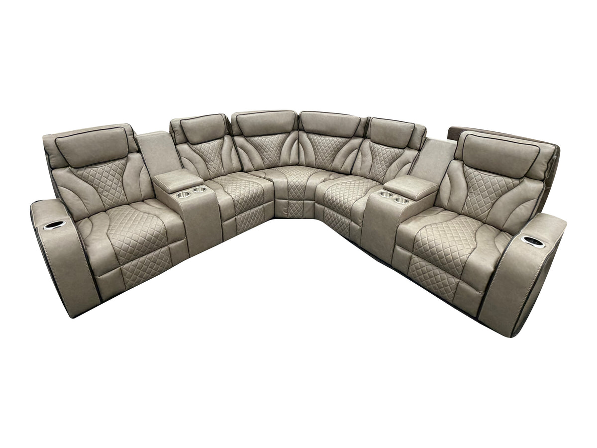 Elements International U19190 Light Grey 3-Piece Reclining Sectional — actual floor photograph isolated on white