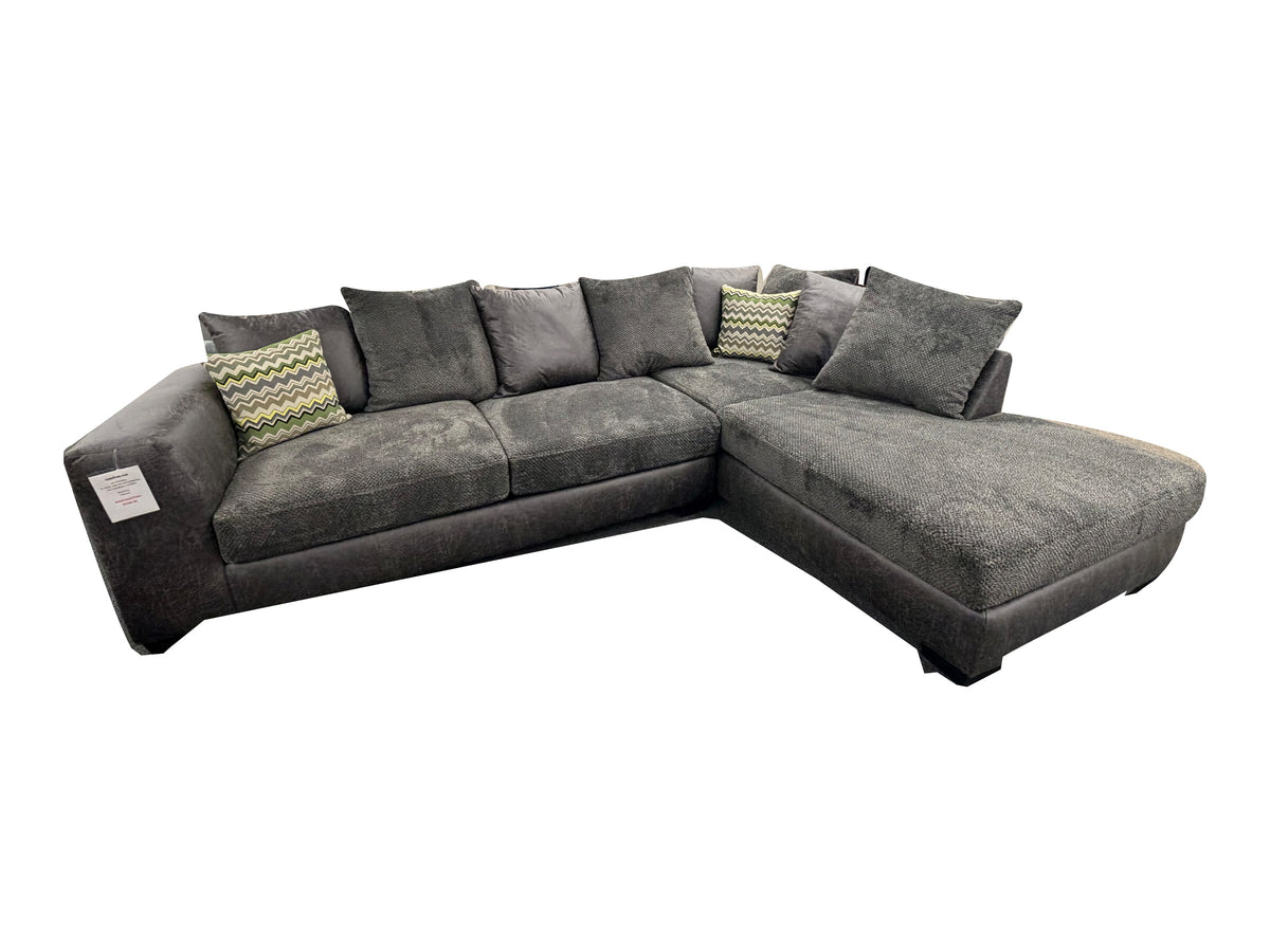 Woodhaven Wesley Smoke 2-Piece Sectional — actual floor photograph isolated on white