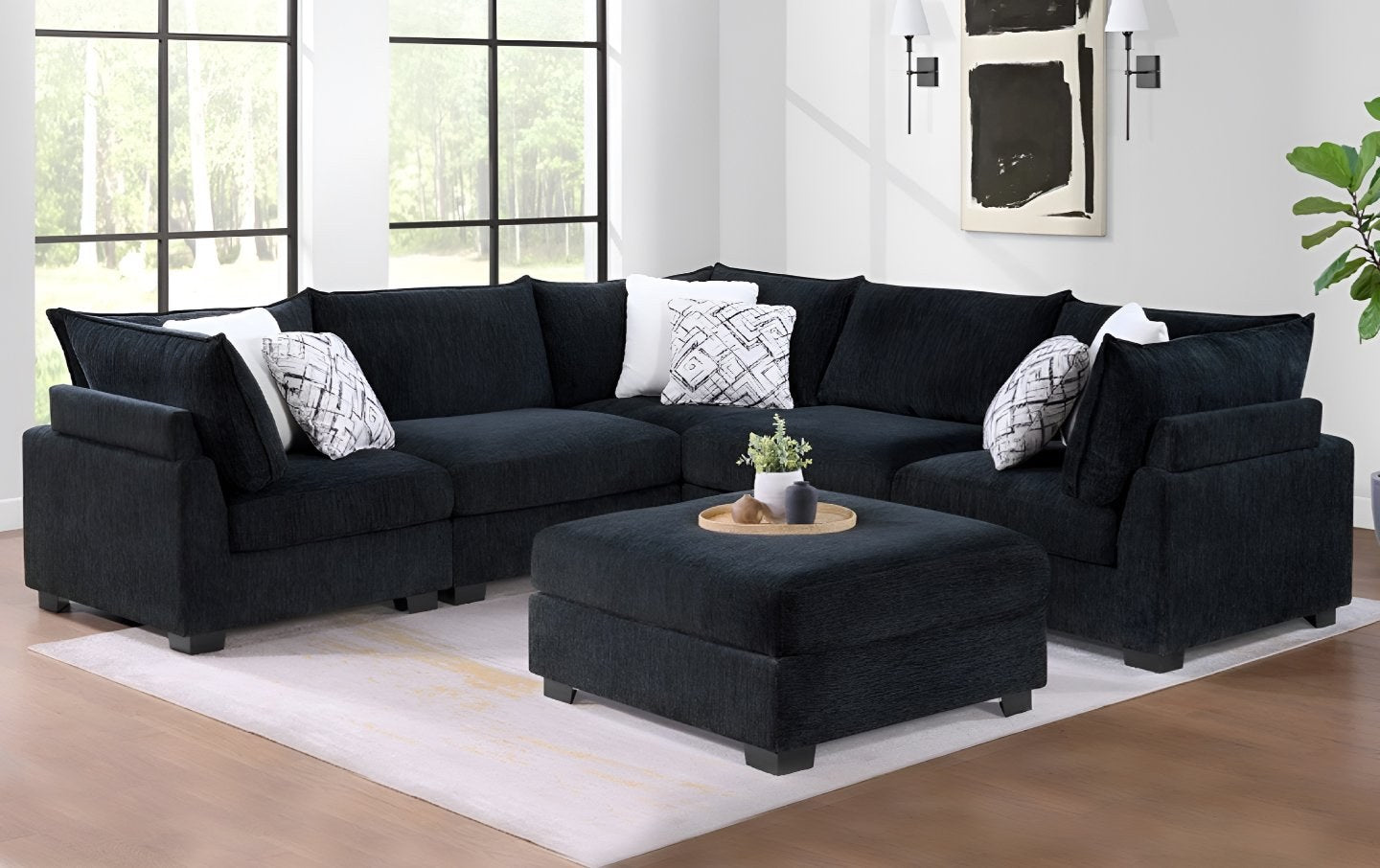 Elements International Aquarius Onyx 7-Piece Modular Sectional - Onyx