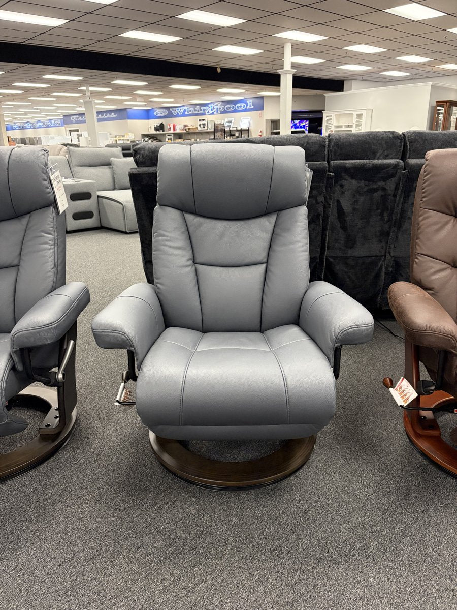 Benchcraft Laguna Swivel Recliner - Light Grey Leather