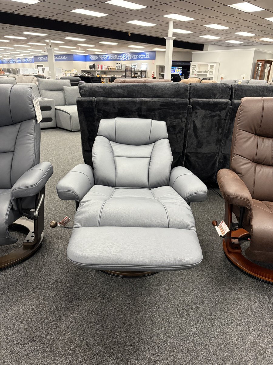 Benchcraft Laguna Swivel Recliner - Light Grey Leather — image 2