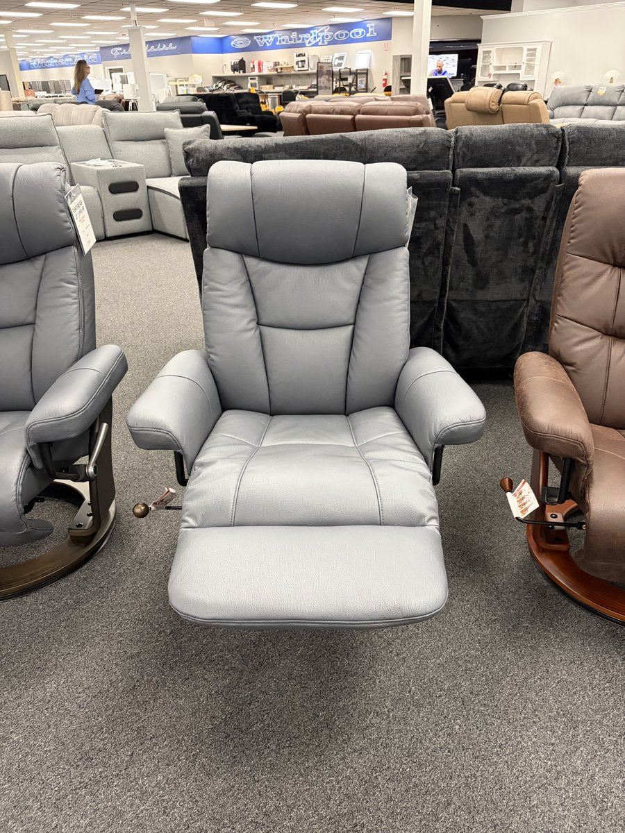 Benchcraft Laguna Swivel Recliner - Light Grey Leather — image 3