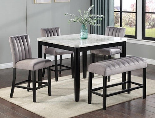 Crown Mark 2724 Pascal Gray Velvet Channel Tufted Bar Stool
