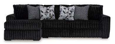 Ashley Furniture Ashley Midnight Madness 3-Piece Sectional with Ottoman - Black Ribbed Chenille — image 2