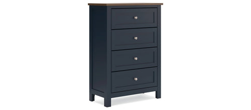 Ashley Landocken Navy Blue & Wood Tone 5-Drawer Tall Chest