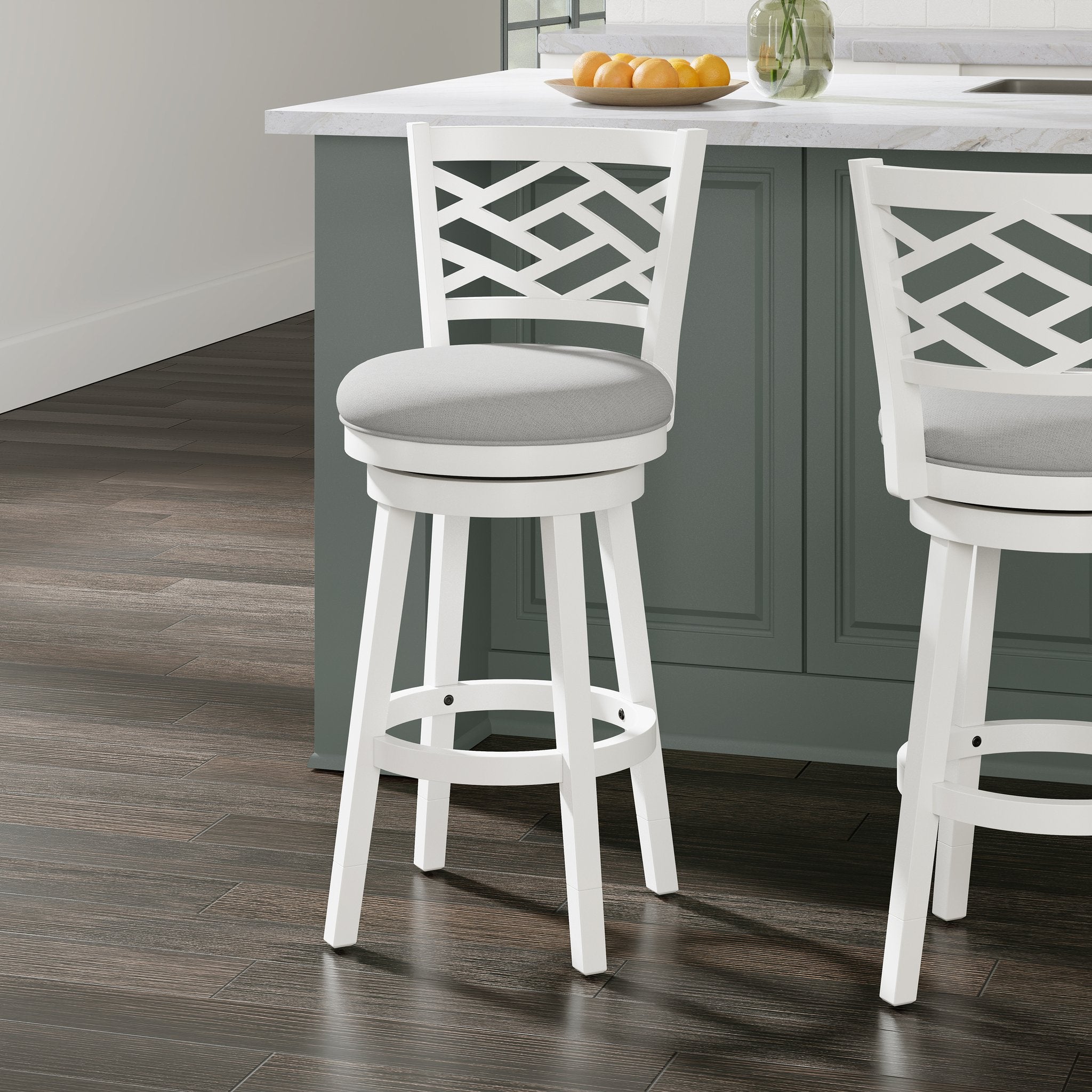 HH2home Riva Adjustable-Height Swivel Stool with Lattice Back - White & Gray
