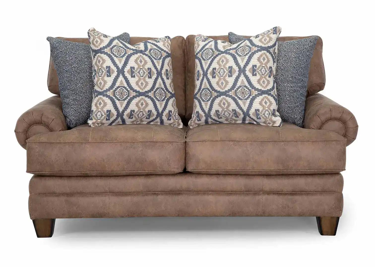 Franklin 957 Rich Saddle Brown Rolled Arm Loveseat