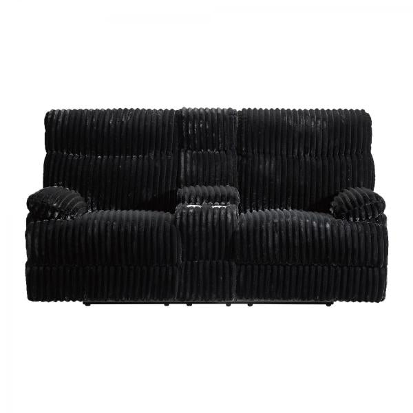 Elements International Admiral Masis Black Corduroy Power Reclining Console Loveseat
