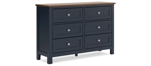 Ashley Landocken Navy Blue Dresser with Wood Top