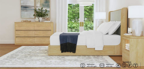 Elements International Rosalie Natural Wood & Gray Upholstered Queen Bed