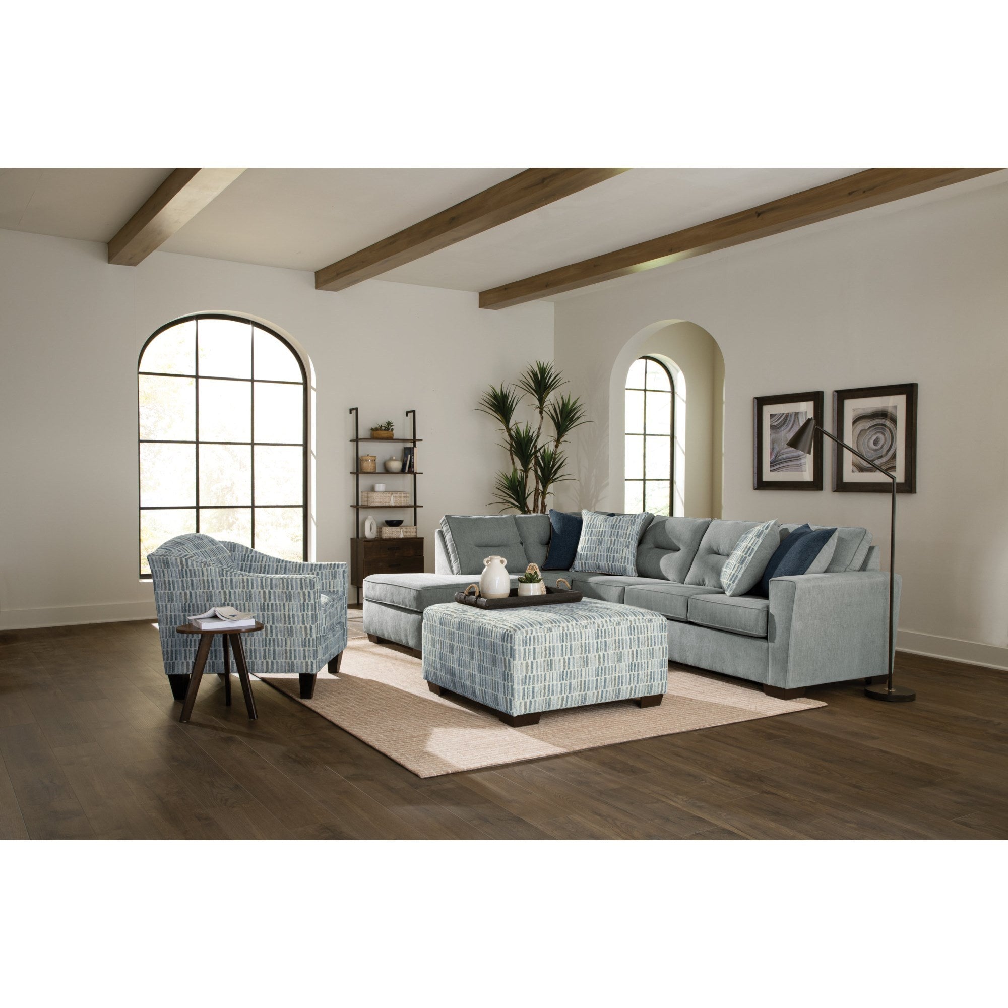 Behold Bono Sectional Set - Gray-Blue Fabric