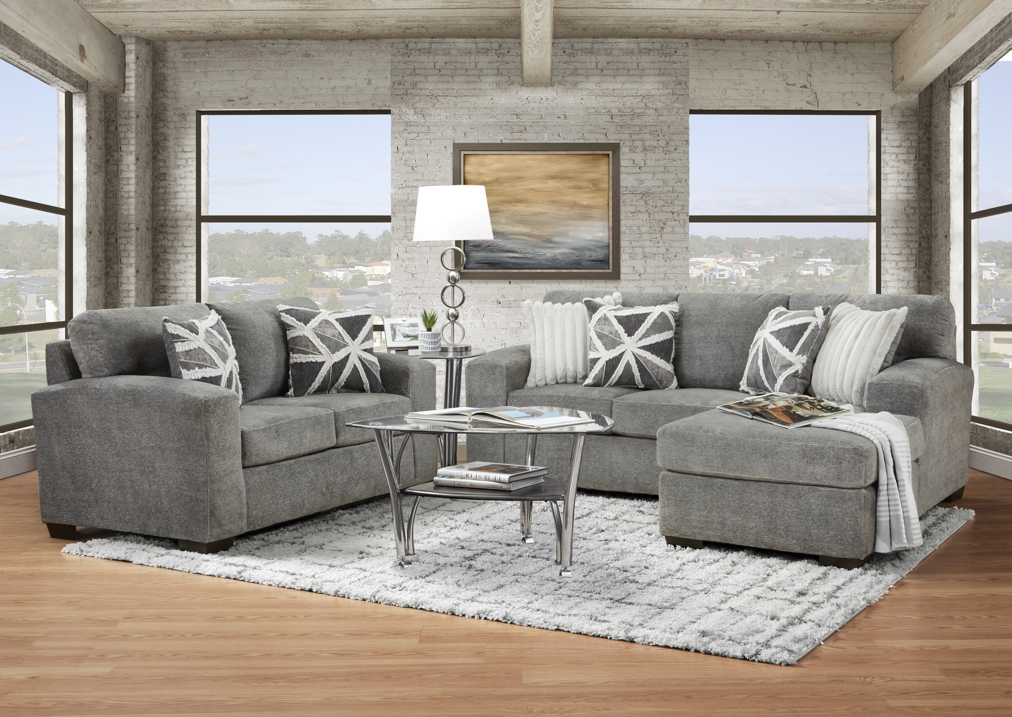 Affordable Furniture Posh Gray Sofa Chaise