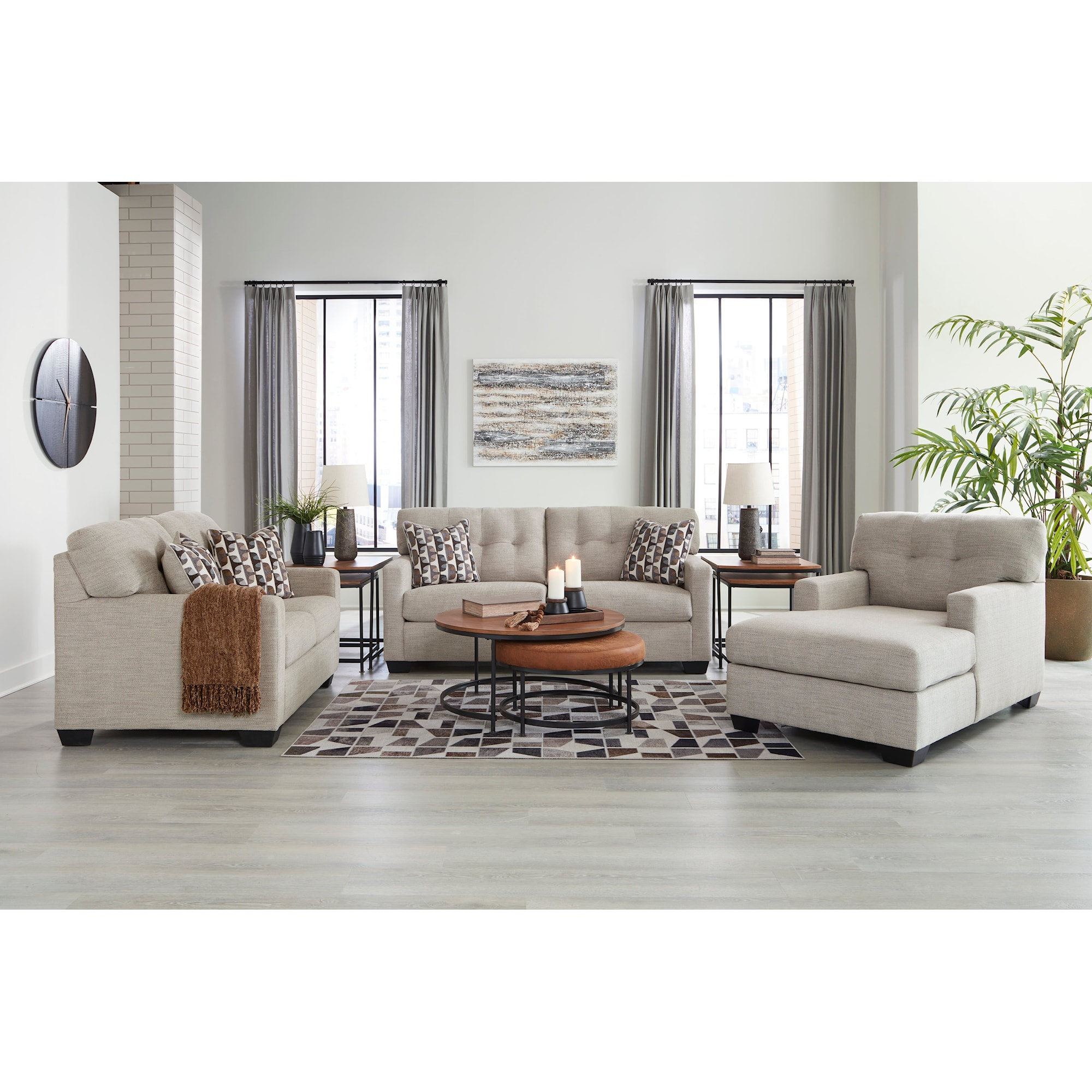Ashley Furniture Ashley Mahoney Pebble Light Beige Tufted Fabric Chaise
