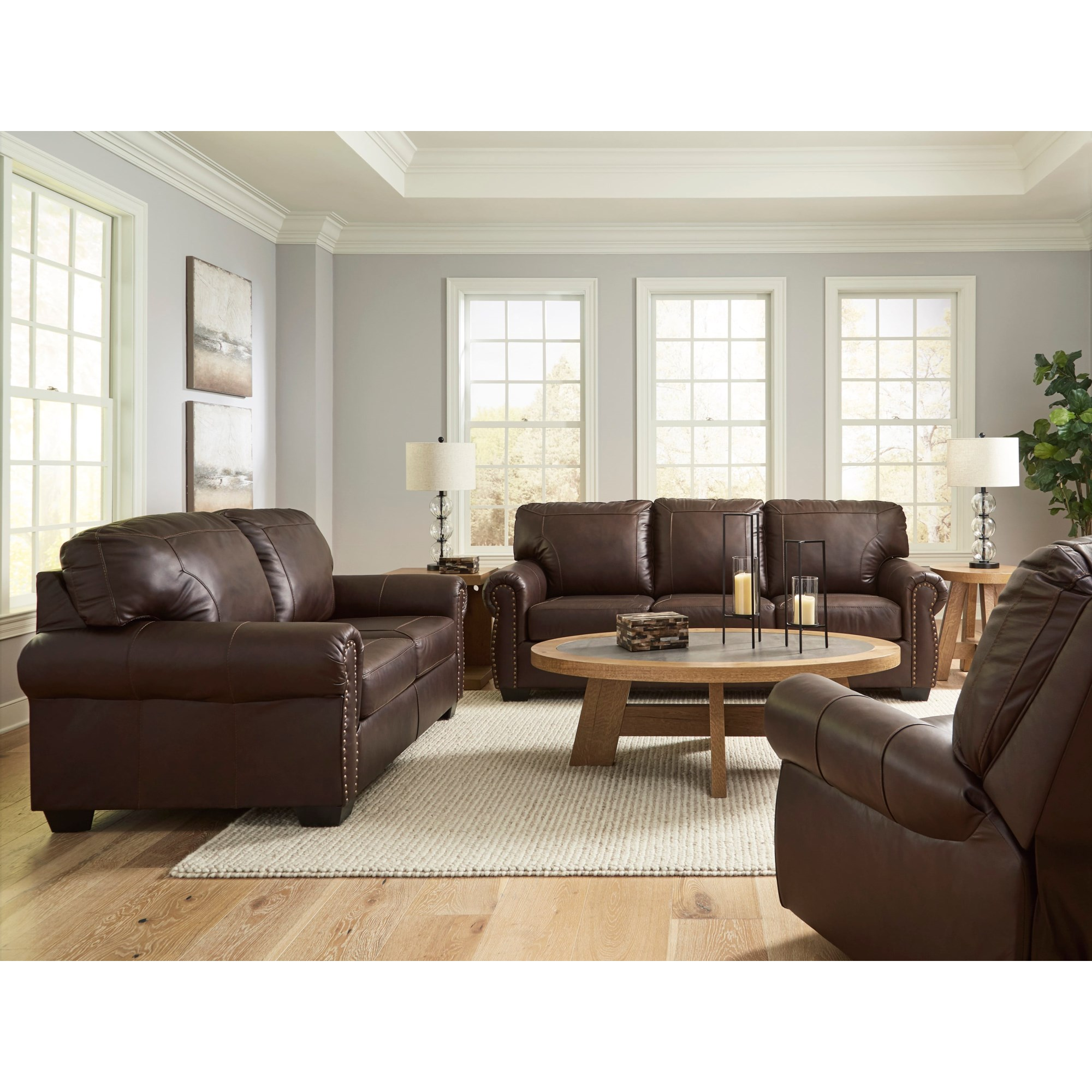 Ashley Furniture Ashley Collten Dark Brown Faux Leather Sofa with Nailhead Trim