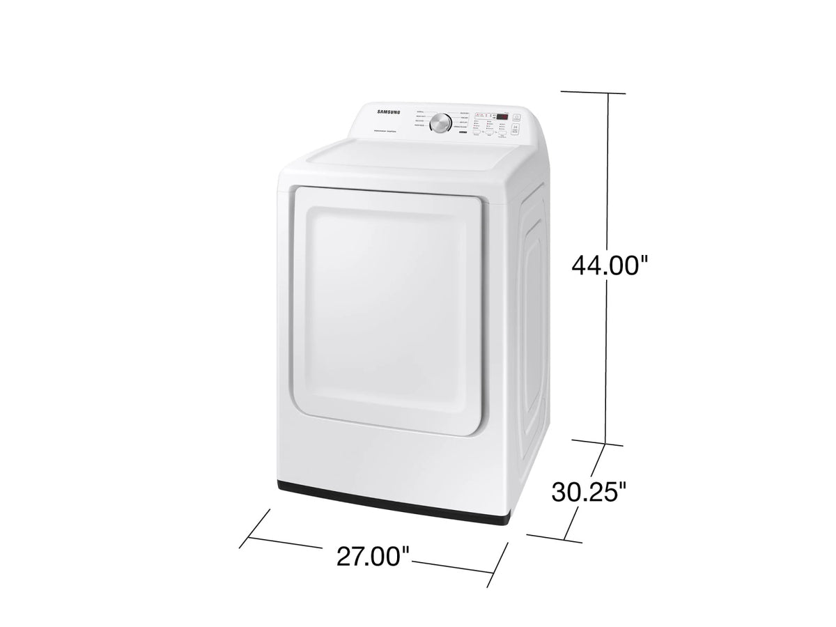 Samsung DVE45T3200W dryer dimensions: 27 inches wide, 44 inches high, 30 1/4 inches deep