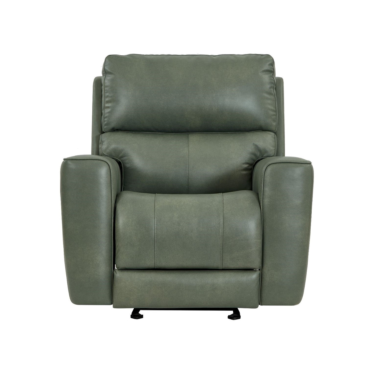 Leather Italia Laredo Sage Moss power glider recliner, standalone front view