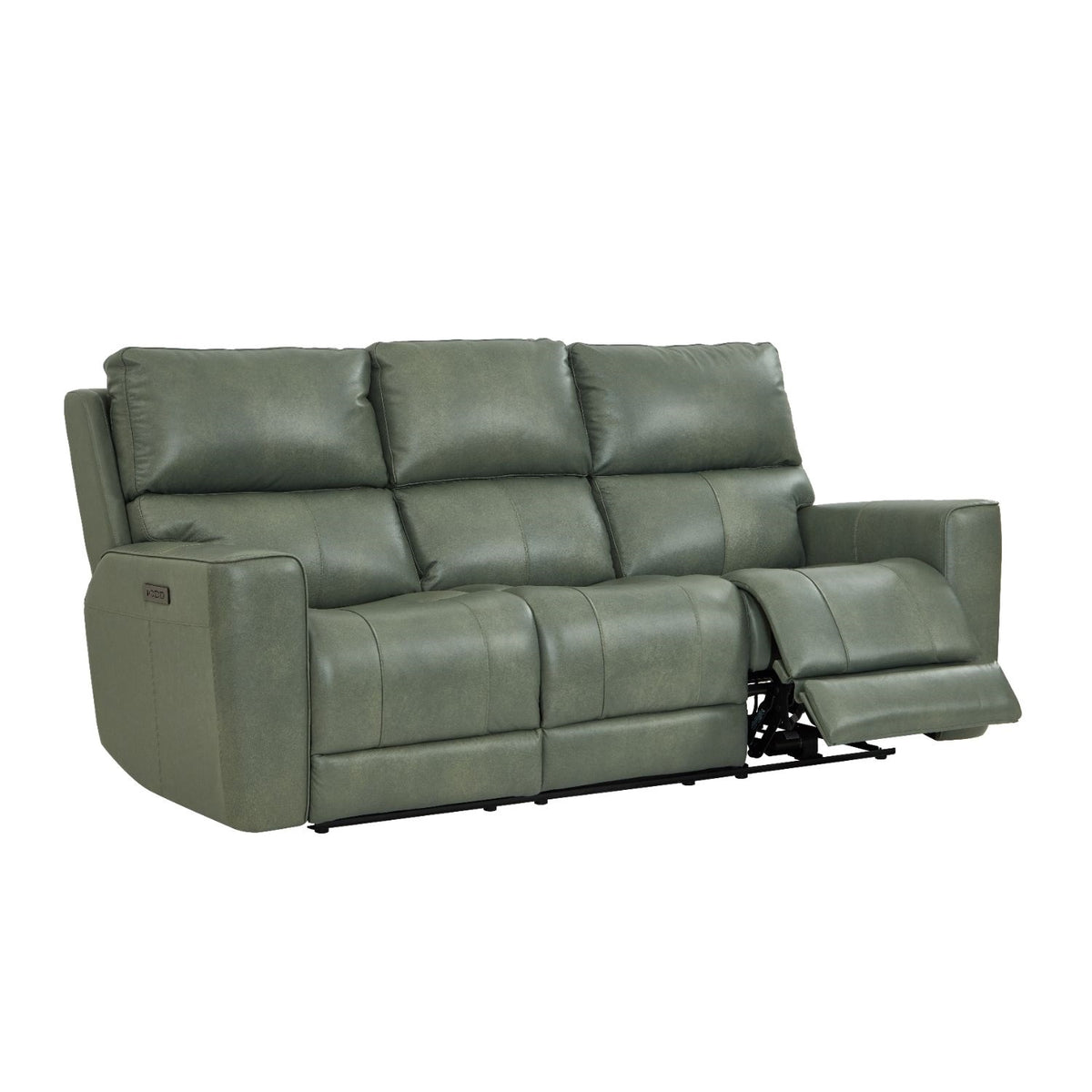 Leather Italia Laredo Sage Moss sofa with one reclining end seat extended