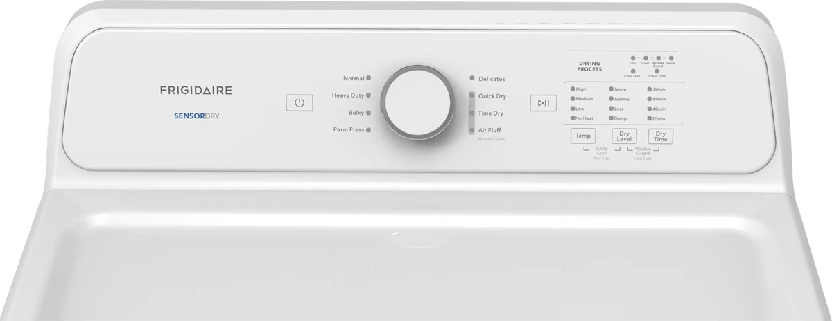 Frigidaire FLVE7000AW electric dryer, control panel detail