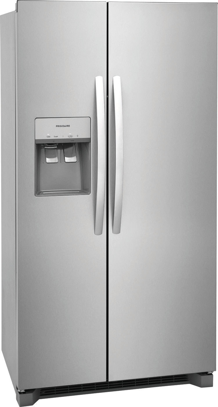 Frigidaire FRSC2333AS stainless steel side-by-side refrigerator, angled exterior
