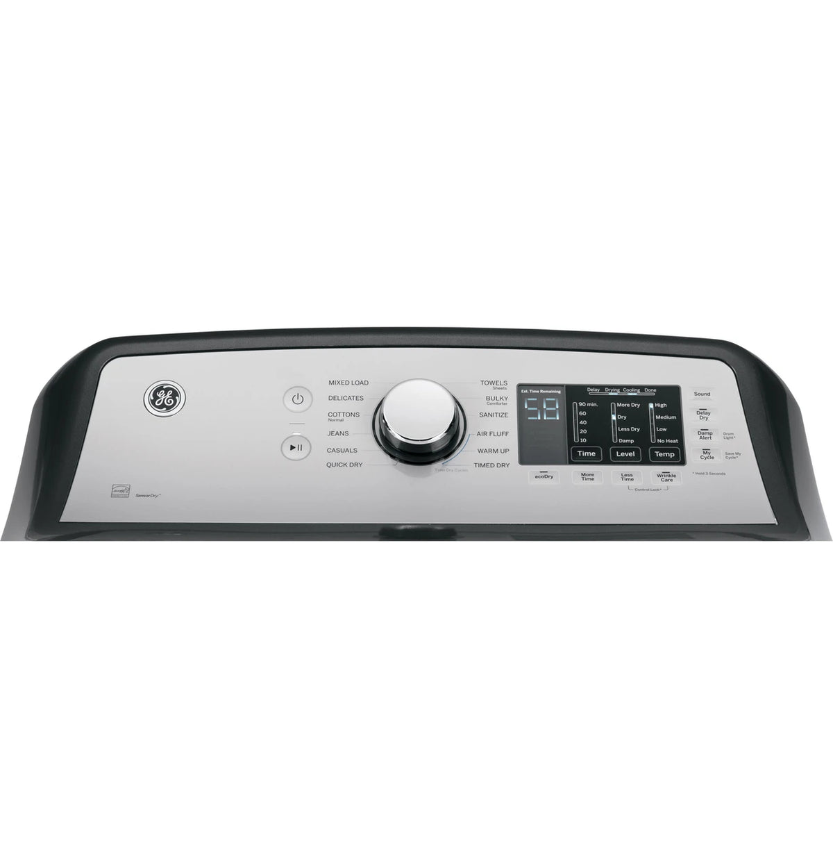 GE GTD72EBPNDG electric dryer, control panel detail