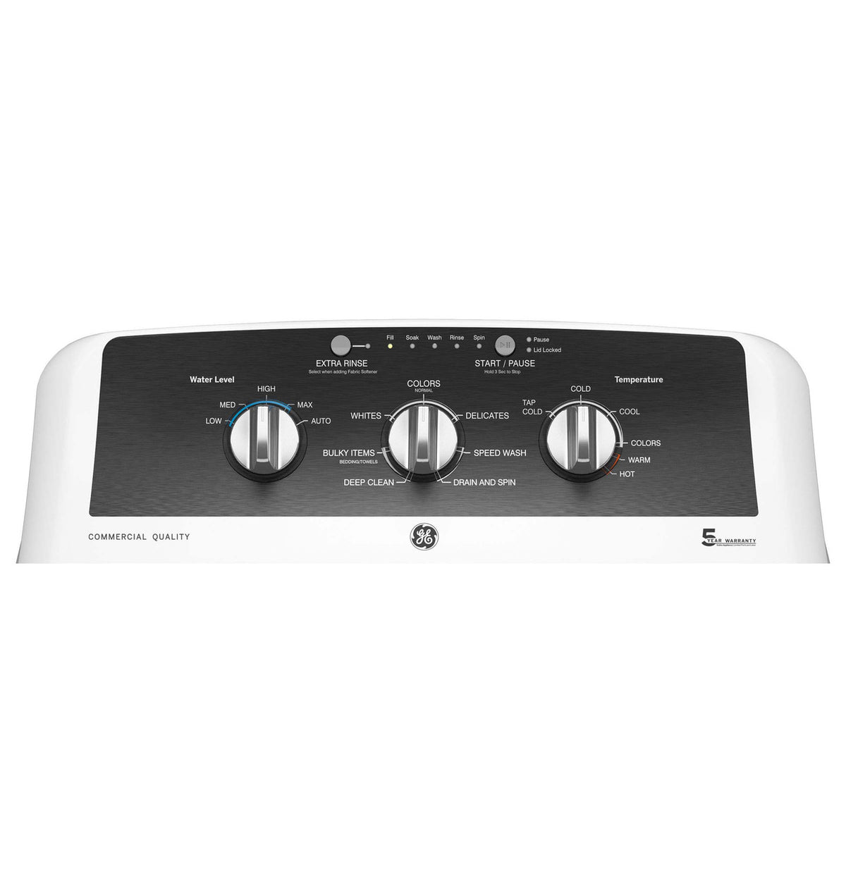 GE GTW525ACWWB washer control panel close-up
