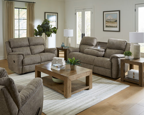 Homestretch 242 Milan Tan Fabric Reclining Sofa w/ Console