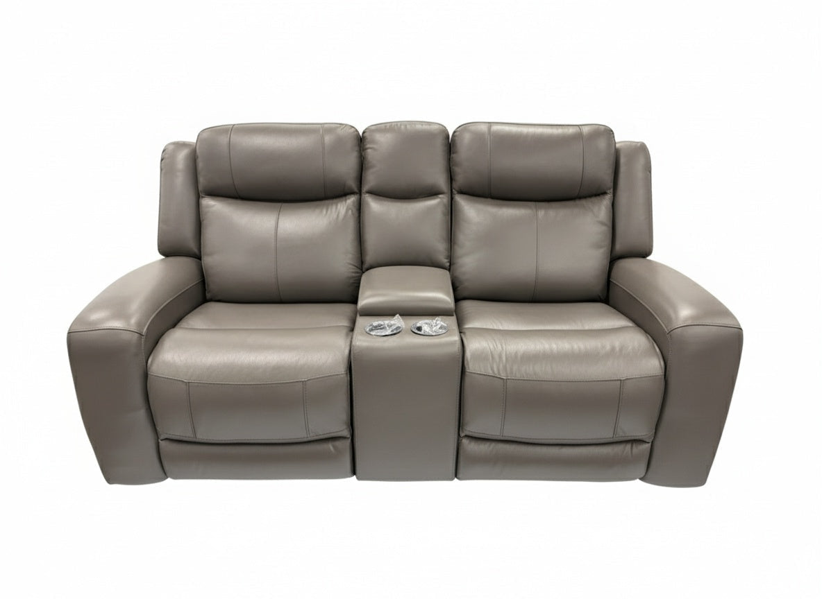 Cheers BU70150HM Gray Leather Dual Power Reclining Console Loveseat