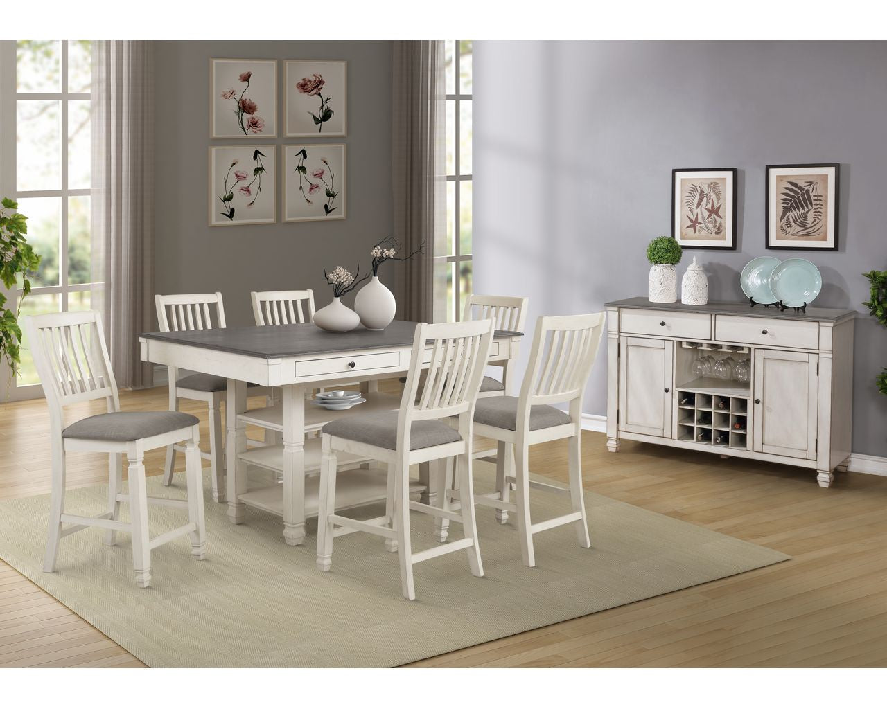 Lifestyle Furniture C1735P White & Gray collection room setting; this listing is the dining bench