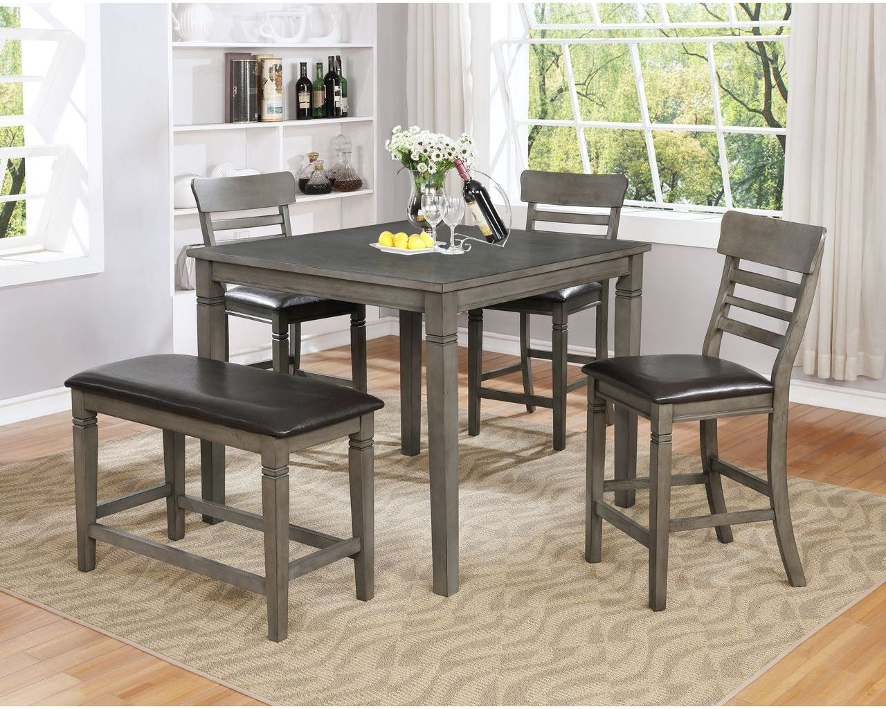 Lifestyle Furniture C1744P Gray collection room setting; this listing is the 5-piece counter height dining set