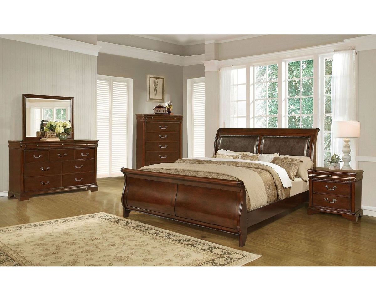 Lifestyle Furniture C4116A Cherry Brown collection room setting; this listing is the 10-drawer dresser