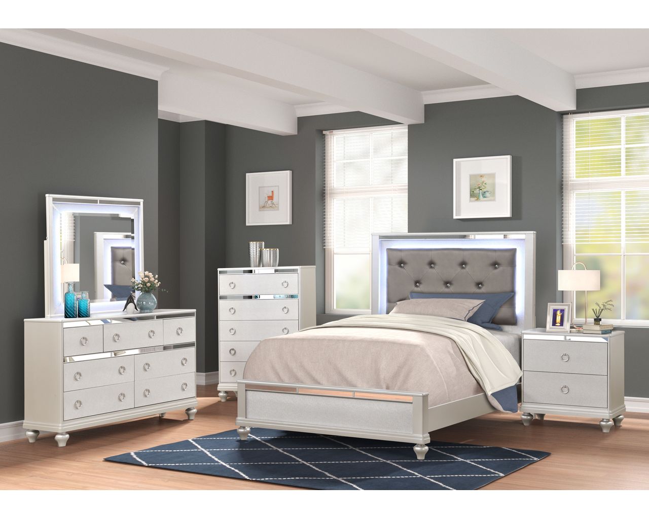 Lifestyle Furniture C4188Y Silver collection room setting; this listing is the 5-drawer chest