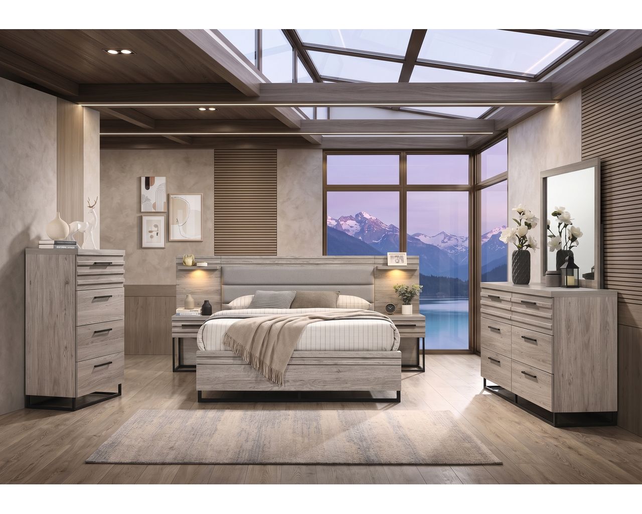 Lifestyle Furniture C8349A Driftwood collection room setting; this listing is the queen bed