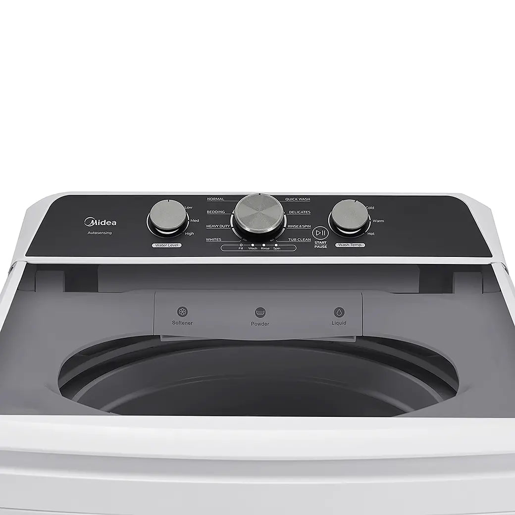 Midea MLTW41A1BWW top-load washer, control panel detail