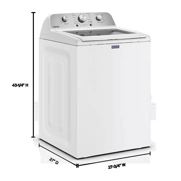 Maytag MTW5205TW washer dimension drawing: 27.75 inches wide, 27 inches deep and 43.25 inches high