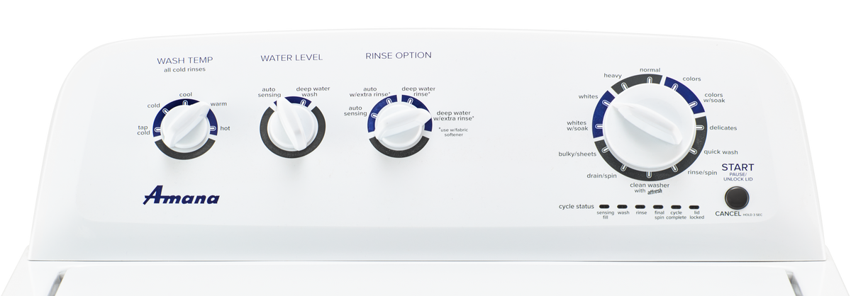 Amana NTW4519JW washer control panel detail