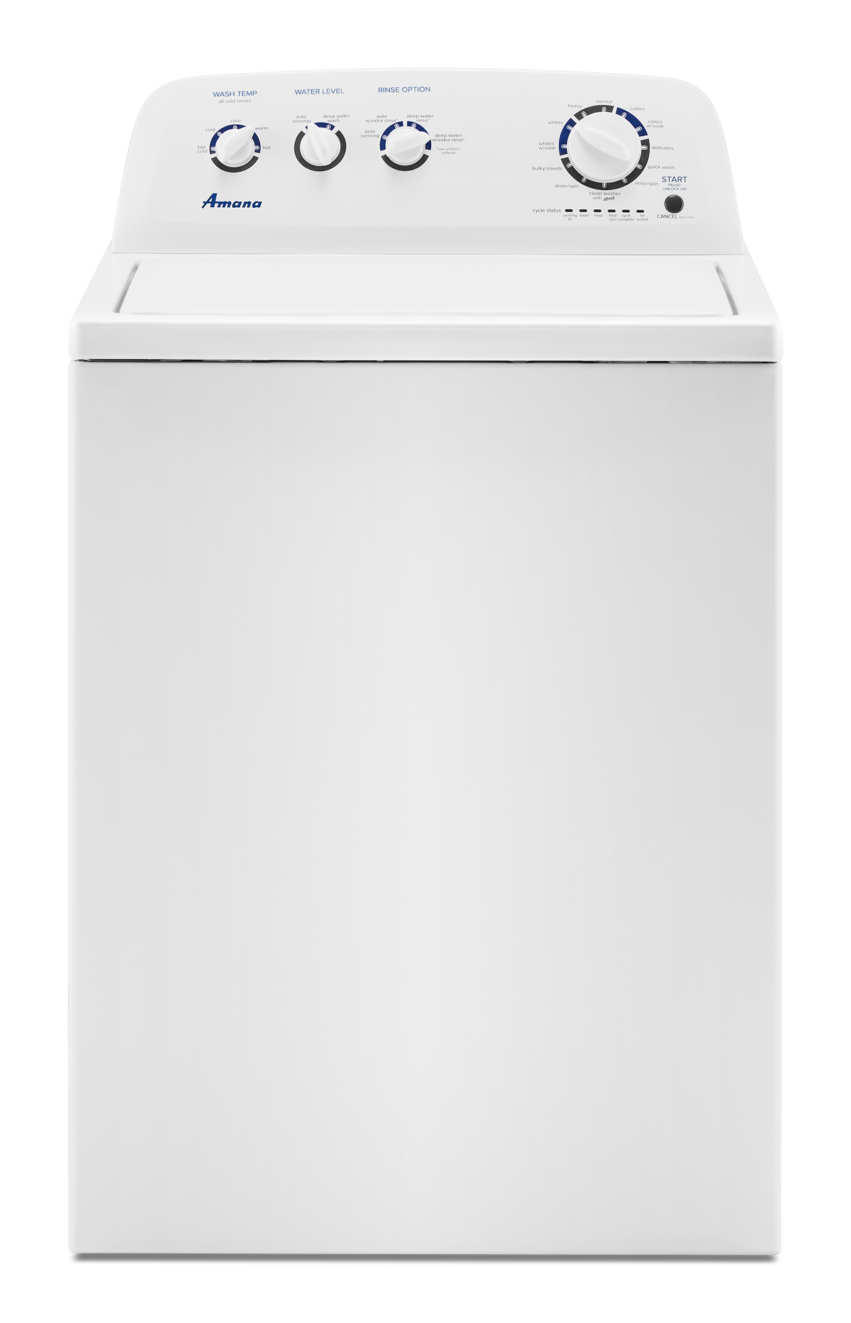 Amana NTW4519JW white top-load washer, front view
