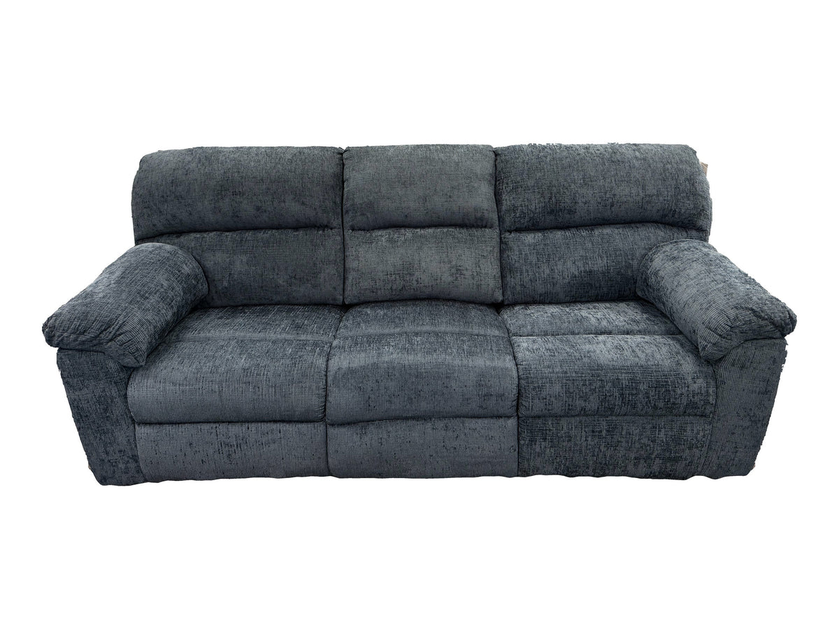 Affordable Furniture 1403 Wow Navy Reclining Sofa — actual tagged floor photograph isolated on white; one item only
