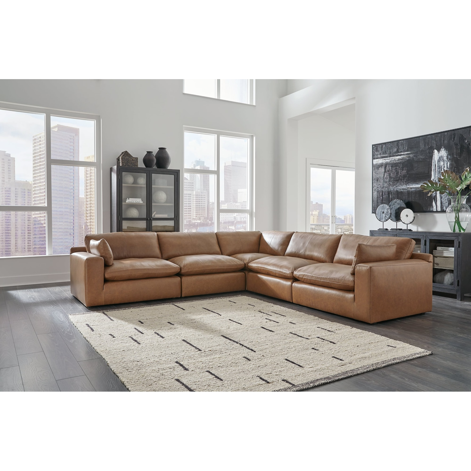 Ashley Emilia Caramel Leather 5-Piece Modular Sectional