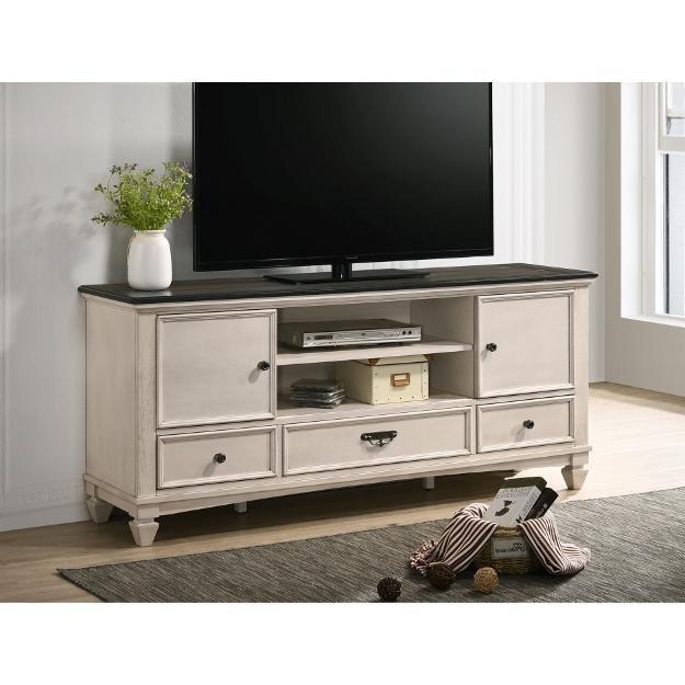 Crown Mark Sawyer Distressed Cream Two-Tone TV Stand