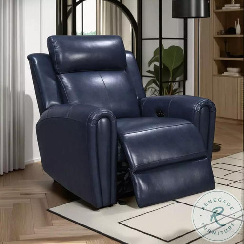 Leather Italia Glidr Blue Power Reclining Glider Recliner