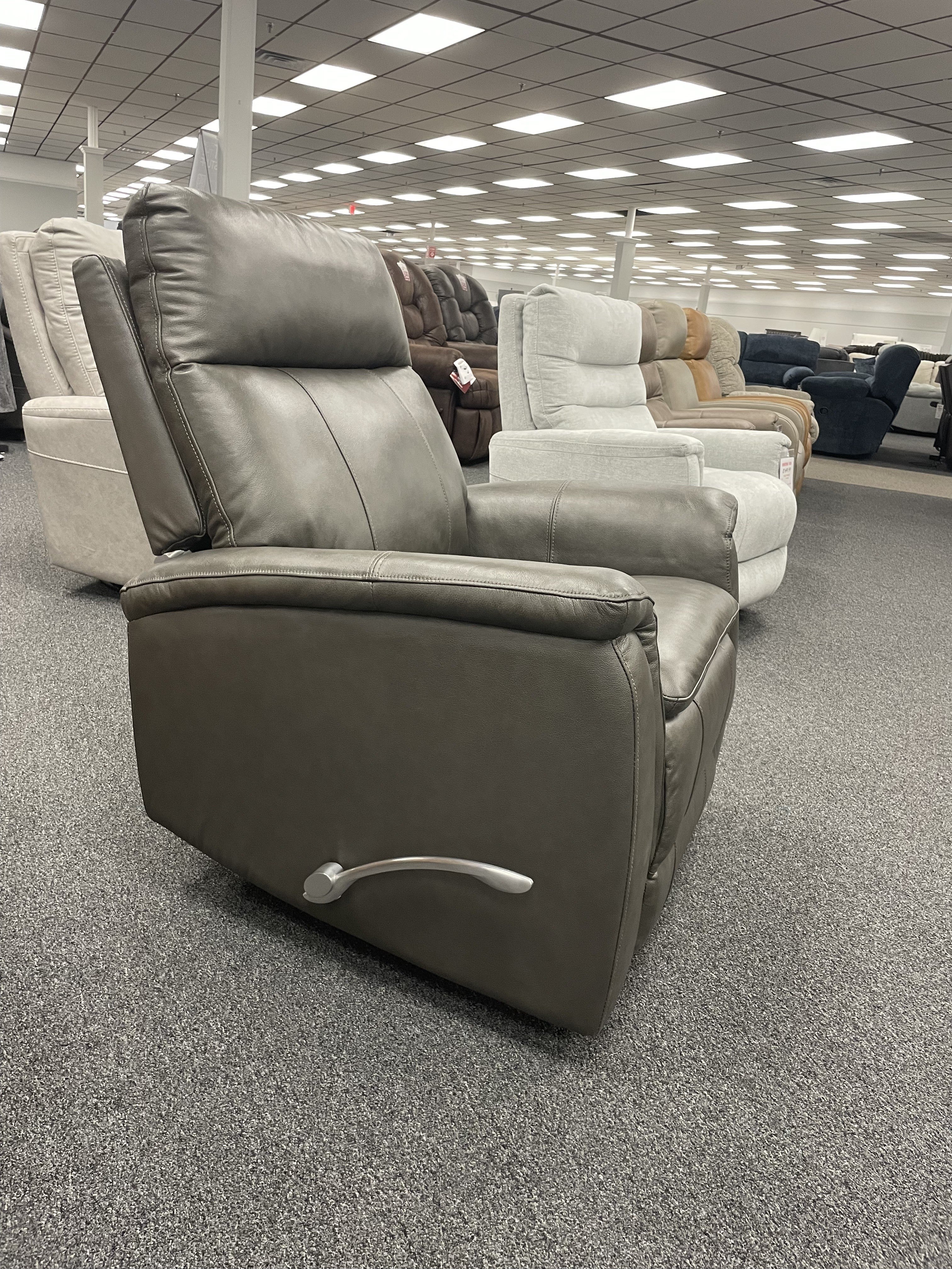 Cheers Dark Gray Plush Padded Leather Manual Swivel Glider Recliner — image 2