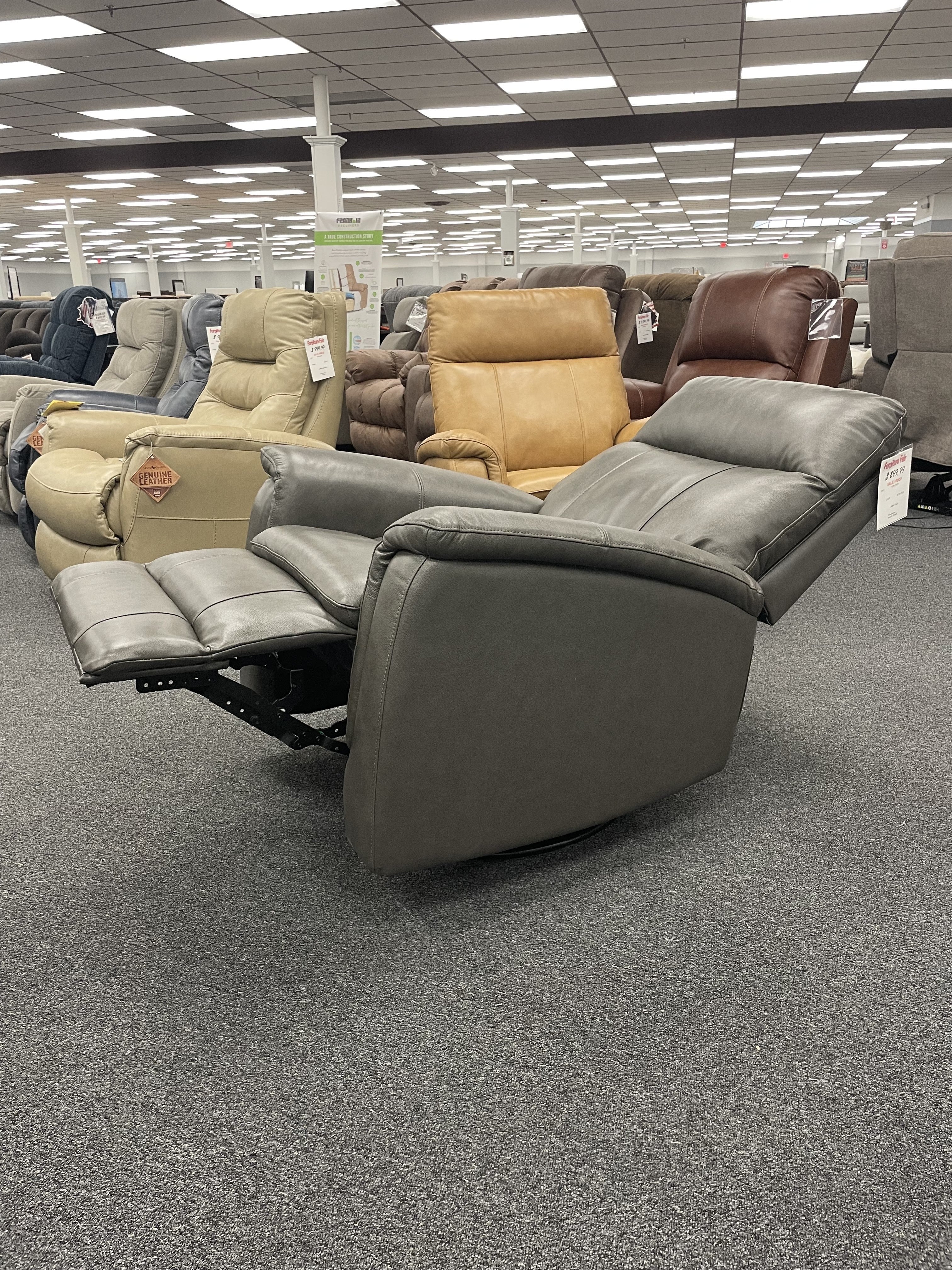 Cheers Dark Gray Plush Padded Leather Manual Swivel Glider Recliner — image 4