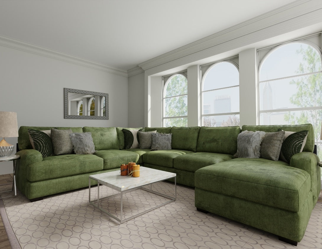 Corinthian Luscious Pine Emerald Green Velvet 3-Piece Chaise Sectional