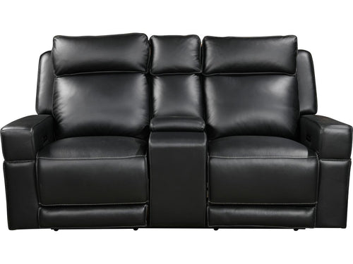 Leather Italia Valley Black Dual Power Console Loveseat