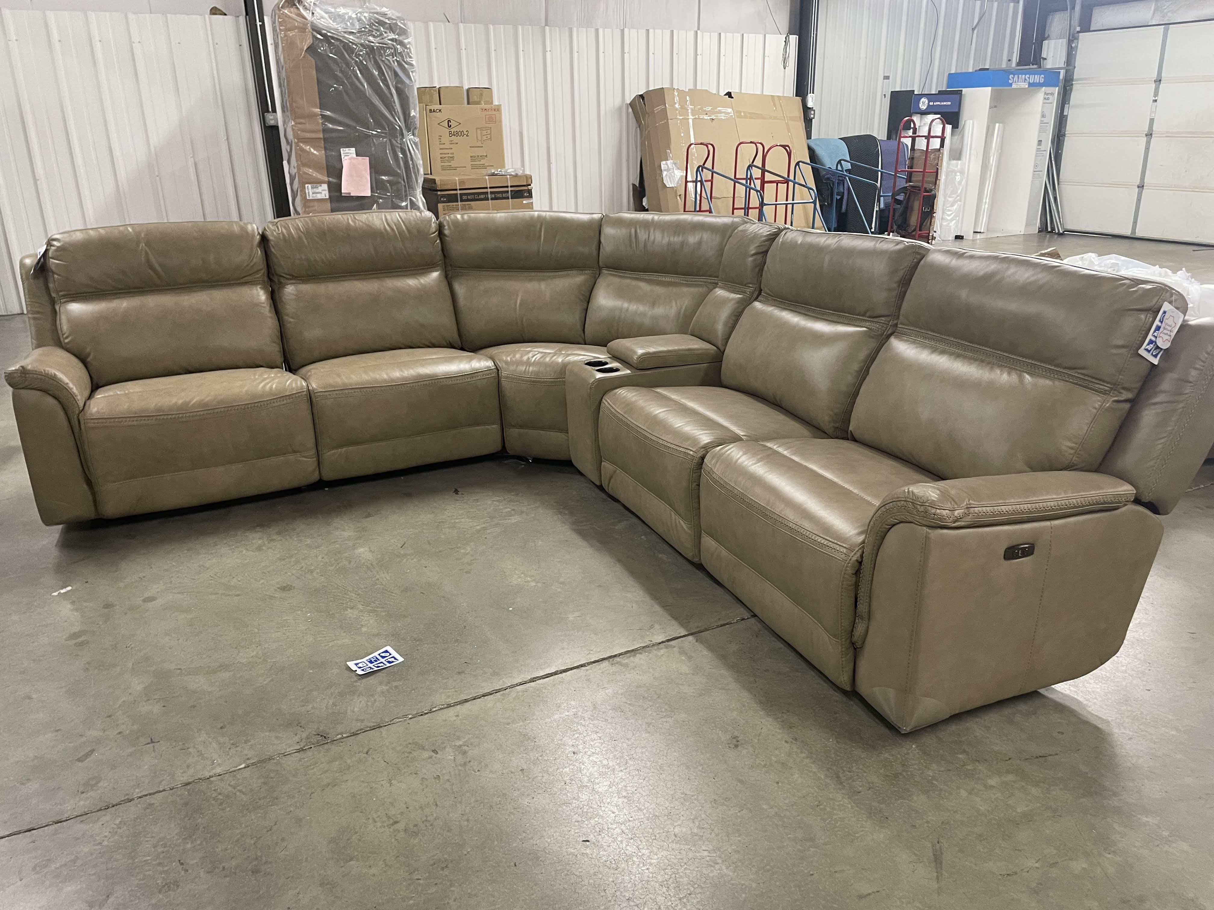 Futura E1317 Khaki top-grain leather 6-piece power reclining sectional