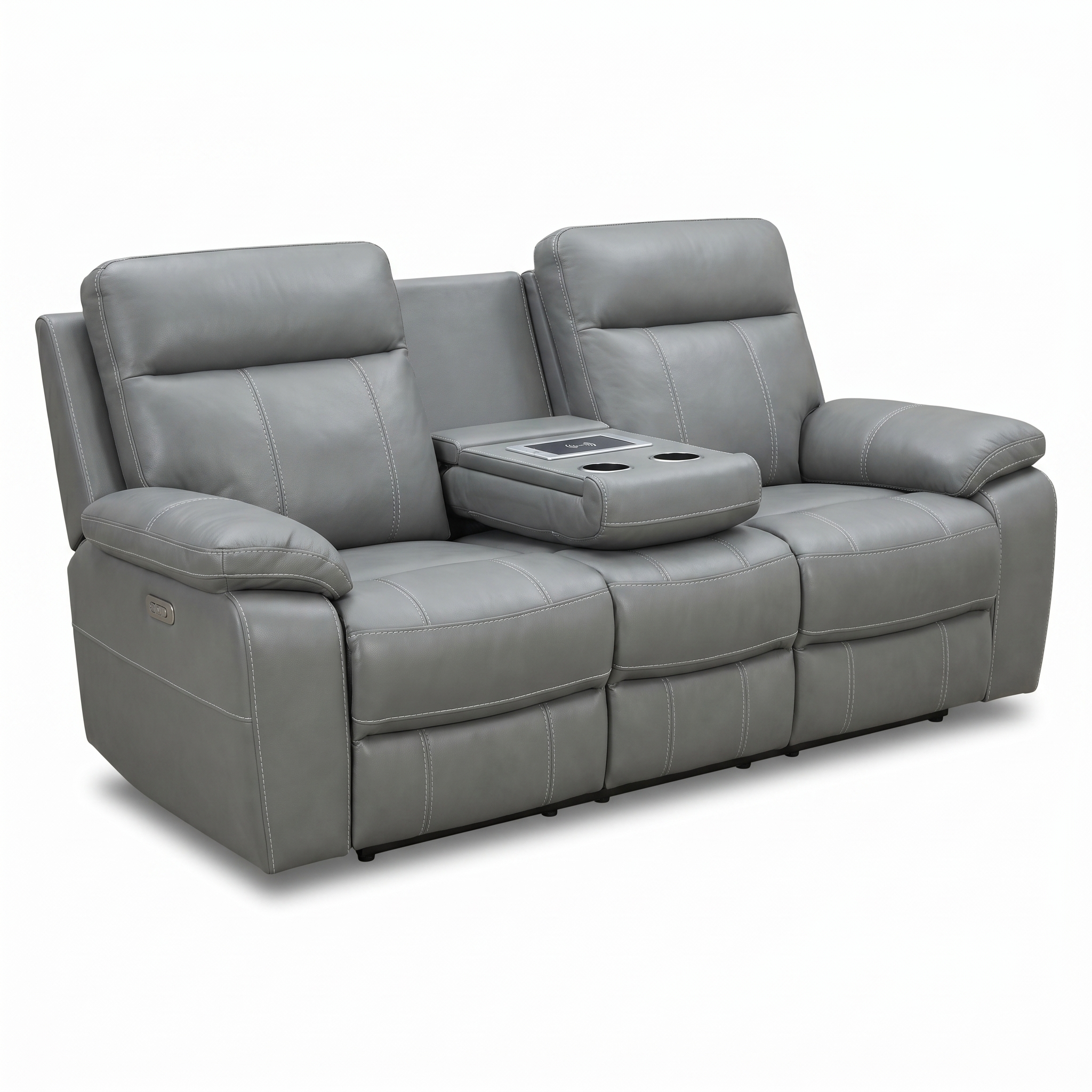 Leather Italia Triple Power Console Leather Loveseat — image 1