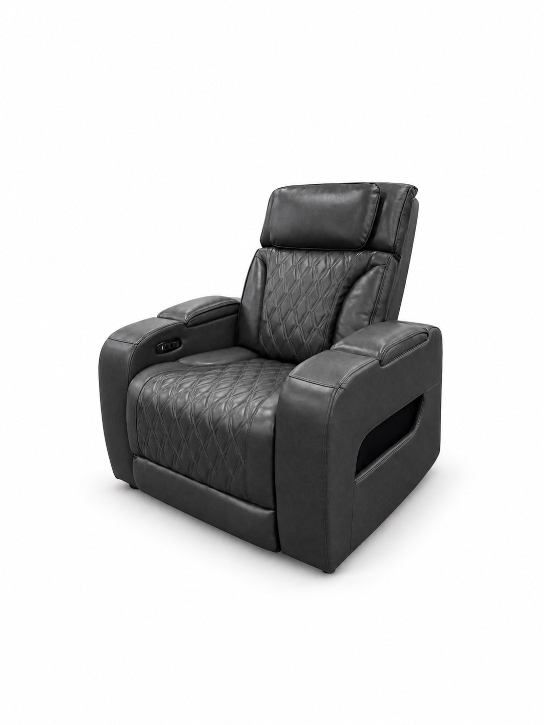Global Furniture U8611 Charcoal Dual Power Recliner shown alone with the complete item upright and lights off